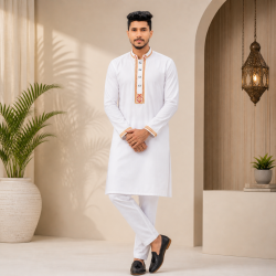 Royal White Embroidered Panjabi