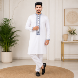 Royal White Embroidered Panjabi